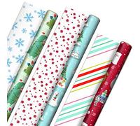 Hallmark Carta da regalo natalizia reversibile alla moda per bambini (3 rotoli: 120 sq. ft. ttl) dinosauri, koala, orsi polari, pinguini, cammelli, zebre, strisce