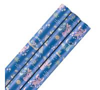 Hallmark Carta da regalo, per ogni occasione, confezione da 3, 2 m ciascuna, Disney, Lilo e Stitch, Stitch & Angel, compleanno, Natale, blu
