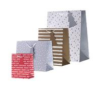 Hallmark Confezione da 4 sacchetti regalo in 4 motivi festivi, argento e oro, grandi, medi, piccoli, natalizi