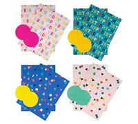 Hallmark Confezione di carta da regalo per compleanno e bigliettini regalo, 8 fogli e 8 etichette in 4 design