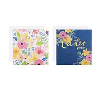 Hallmark Confezione multipla di 10 biglietti pasquali, motivi floreali, bianco, oro, blu