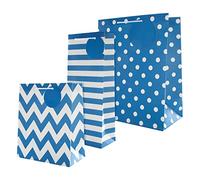 Hallmark Confezione regalo per varie occasioni, 3 sacchetti di dimensioni essenziali in 3 design blu contemporanei