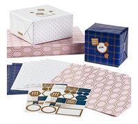 Hallmark Fogli di carta da regalo piatti con linee tagliate sul retro (12 fogli piegati con sigilli adesivi) pois bianchi e dorati, geometrica rosa, motivo scozzese blu navy per matrimoni, addio al