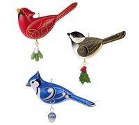 Hallmark Keepsake - Set di 3 decorazioni natalizie oversize per esterni, uccellini datati 2019 (3999QGO3387)