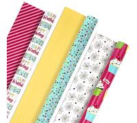 Hallmark Rotoli di carta da regalo per compleanno, colorati, fiori, cupcake, strisce, pois (set di 3 rotoli reversibili: 75 mq)