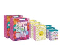 Hallmark Sacchetti regalo di compleanno assortiti (8 sacchetti: 3 piccoli 15,2 cm, 3 medi 22,9 cm, 2 grandi 33 cm) Sole sorridente, palloncini, fiori e piante carini