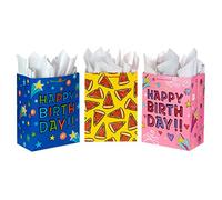 Hallmark Sacchetti regalo extra large da 43,2 cm (3 sacchetti: blu e verde, rosa e viola, giallo con pizza) per bambini, adolescenti, ragazzi, ragazze, nipoti