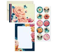 Hallmark Set di cancelleria con organizer da scrivania, floreale (10 biglietti bianchi con buste, 20 fogli con buste, blocco note da 75 fogli, 30 sigilli)
