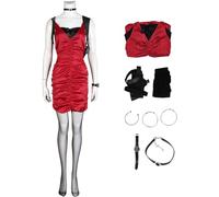 Hallojojo ADA Wong Costume Donna Cosplay Spiel 4 ADA Wong Uniforme Set Rosso Sexy Vestito e Calze Collana Bracciale Orologio Borsa per Fancy Dress Up Halloween Carnevale Festa Mascherata Costume