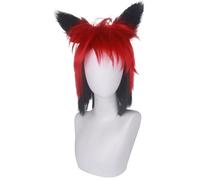 Hallojojo Alastor Cosplay Parrucca Uomo Rosso Nero 40CM Parrucca con Orecchie Fancy Dress Up Halloween Carnevale Festa Compleanno Mascherata Inferno Locanda Radio Diavolo Alastor Cosutme Accessori Wig