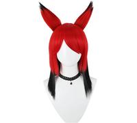 Hallojojo Alastor Cosplay Parrucca Uomo Rosso Nero Parrucca con Orecchie Fancy Dress Up Halloween Carnevale Festa Compleanno Mascherata Inferno Locanda Radio Diavolo Alastor Cosutme Accessori Wig