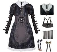 Hallojojo Alice Costume Donna Cosplay Game Follia Alice Steampunk Gotico Uniforme Set Vestito Bretelle Cintura Fiocco Calze per Fancy Dress Up Halloween Carnevale Festa Mascherata Anime Costume