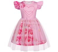 Hallojojo Bambina Bridget Costume Cosplay Discendenti Rise of Red Bridget Rosa Tulle Stampe Vestito e Parrucca per Fancy Dress Up Halloween Natale Carnevale Festa Compleanno Mascherata Abito da Ballo