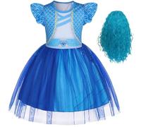 Hallojojo Bambina Chloe Costume Cosplay Discendenti Rise of Red Chloe Tulle Stampe Vestito e Parrucca per Fancy Dress Up Halloween Natale Carnevale Festa Compleanno Mascherata Abito da Ballo, Blu