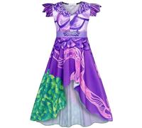 Hallojojo Bambina Mal Costume Cosplay Discendenti 3 Mal Lungo Stampe Vestito e Parrucca per Fancy Dress Up Halloween Natale Carnevale Festa Compleanno Mascherata Abito da Ballo