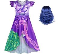 Hallojojo Bambina Mal Costume Cosplay Discendenti 3 Mal Lungo Stampe Vestito e Parrucca per Fancy Dress Up Halloween Natale Carnevale Festa Compleanno Mascherata Abito da Ballo
