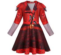 Hallojojo Bambina Red Costume Rosso Manica Lunga Stampe Vestito e Pantaloni con Parrucca Cosplay Discendenti 4 Rise of Red per Bambino Halloween Carnevale Festa Compleanno Mascherata Abito da Ballo