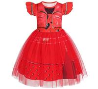 Hallojojo Bambina Red Costume Rosso Tulle Stampe Vestito e Parrucca Cosplay Discendenti 4 Rise of Red per Bambino Halloween Carnevale Festa Compleanno Mascherata Abito da Ballo