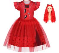 Hallojojo Bambina Red Costume Tulle Stampe Vestito e Parrucca Cosplay Discendenti 4 Rise of Red per Bambino Halloween Carnevale Festa Compleanno Mascherata Abito da Ballo, Rosso