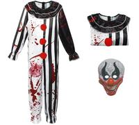 Hallojojo Bambino Clown Terrifier Costume Cosplay Horrorfilm Killer Terrifier Clown Outfit Nero Bianco Stampe Tuta con Maschera Set per Fancy Dress Up Halloween Carnevale Festa Mascherata Costume