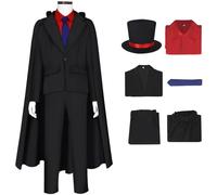 Hallojojo Bambino Kaito Kid Costume Cosplay Anime Detective Kuroba Touichi Nero Uniforme Set con Mantello Cappello per Fancy Dress Up Halloween Carnevale Festa Compleanno Mascherata Costume