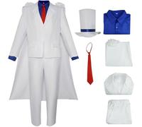 Hallojojo Bambino Kaito Kiddo Costume Cosplay Anime Detective Kaito Kid Bianco Uniforme Set con Mantello Cappello per Fancy Dress Up Halloween Natale Carnevale Festa Compleanno Mascherata Costume
