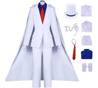 Hallojojo Bambino Kaito Kiddo Costume Cosplay Anime Detective Kaito Kid Bianco Uniforme Set con Mantello Cappello Guanti Occhiali per Dress Up Halloween Carnevale Festa Compleanno Mascherata Costume
