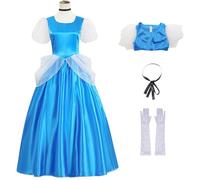 Hallojojo Cenerentola Costume Donna Cosplay Cinderella Blu Principessa Lungo Vintage Vestito da Ballo e Guanti per Fancy Dress Up Halloween Natale Carnevale Festa Compleanno Mascherata Abito da Sera