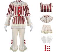 Hallojojo Clown Pennywises Costume Donna Cosplay Horrorfilm Killer Pennywises Clown Outfit Top Pantaloni Colletto Guanti Set per Fancy Dress Up Halloween Carnevale Festa Mascherata Costume