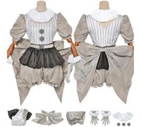 Hallojojo Clown Pennywises Costume Donna Cosplay Horrorfilm Killer Pennywises Clown Outfit Top Pantaloni Colletto Fiocco Guanti Set per Dress Up Halloween Carnevale Festa Mascherata Costume, Grigio
