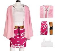 Hallojojo Doflamingo Costume Donna Cosplay Anime Pirata Doflamingo Uniforme Giacca Top Gonna Cintura Set per Fancy Dress Up Halloween Carnevale Festa Compleanno Mascherata Costume, Rosa