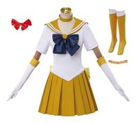 Hallojojo Donna Aino Minako Cosplay Costume Set con Accessori Anime Sailor Moon Costume Sailor Venus Cosplay JK Uniforme da Marinaio Halloween Carnival Party Stage Performance Costume Arancione