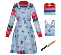 Hallojojo Donna Chucky Cosplay Costume con Coltello Finto Bambola Assassina Costume Horror Bambola Chucky Uniforme Natale Halloween Carnevale Party Stage Performance Vestire Adulto S-3XL