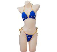 Hallojojo Donna Cosplay Chun Li Costume da Bagno Blu Sexy Costume da Bagno a Due Pezzi Bikini Top e Pantaloni per Hawaii Spiaggia Resort Piscina Festa Costumi da Bagno