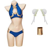 Hallojojo Donna Cosplay Chun Li Costume da Bagno Blu Sexy Costume da Bagno a Due Pezzi Bikini Top e Pantaloni con Copricapo Bracciale per Hawaii Spiaggia Resort Piscina Festa Costumi da Bagno