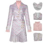 Hallojojo Donna Glinda Cosplay Costume Set 4 Pezzi Wicked Strega Costume Elegante Uniforme a Righe Rosa di Glinda Natale Halloween Carnevale Party Stage Performance Vestire Adulto