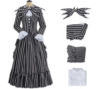 Hallojojo Donna Jack Costume Cosplay Christmas Eve Jack Skellington Gothic Vintage Vestito da Ballo Strisce Giacca Top Gonna Papillon per Halloween Natale Carnevale Festa Mascherata Vestito da Sera