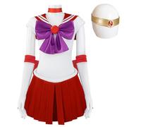 Hallojojo Donna Sailor Mars Cosplay Costume Set con Accessori Anime Sailor Moon Costume Hino REI Cosplay JK Uniforme da Marinaio Halloween Carnival Party Stage Performance Costume Rosso