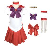 Hallojojo Donna Sailor Mars Cosplay Costume Set con Accessori Anime Sailor Moon Costume Hino REI Cosplay JK Uniforme da Marinaio Halloween Carnival Party Stage Performance Costume Rosso