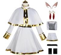 Hallojojo Frieren Costume Donna Cosplay Anime Frieren at The Funeral Uniforme Set Vestito Scialle Cintura Sciarpa Calze Orecchie Orecchini e Parrucca per Halloween Carnevale Festa Mascherata Costume