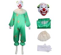 Hallojojo Killer Klowns Costume Adulto Cosplay Horrorfilm Alieni Killer Klowns Clown Outfit Tuta con Maschera Collare Guanti Set per Fancy Dress Up Halloween Carnevale Festa Mascherata Costume, Verde