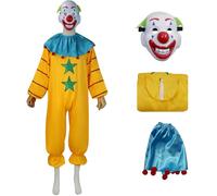 Hallojojo Killer Klowns Costume Adulto Cosplay Horrorfilm Alieni Killer Klowns Clown Outfit Tuta con Maschera Collare Set per Fancy Dress Up Halloween Carnevale Festa Mascherata Costume, Giallo