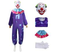 Hallojojo Killer Klowns Costume Adulto Cosplay Horrorfilm Alieni Killer Klowns Clown Outfit Tuta con Maschera Collare Guanti Set per Fancy Dress Up Halloween Carnevale Festa Mascherata Costume, Viola