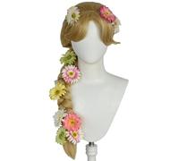 Hallojojo Raperonzolo Cosplay Parrucca Donna 86CM Oro Lungo Coda di Cavallo Parrucca con Fiore Fancy Dress Up Halloween Carnevale Festa Compleanno Mascherata Raperonzolo Costume Accessori Wig
