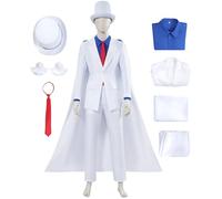 Hallojojo Uomo Kaito Kiddo Costume Cosplay Anime Detective Kaito Kid Bianco Uniforme Set con Mantello Cappello per Fancy Dress Up Halloween Natale Carnevale Festa Compleanno Mascherata Costume