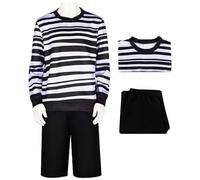 Hallojojo Uomo Pugsley Addams Costume Top a Righe e Pantaloncini Wenesday Cosplay Pugsley Costume Gotico Natale Halloween Carnival Party Stage Performance Costume Adulti