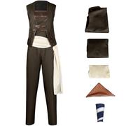 Hallojojo Usopp Costume Uomo Cosplay Pirata Anime Usopp Uniforme Set Top e Pantaloni a Bretella con Foulard Cintura Parapolsi per Fancy Dress Up Halloween Carnevale Festa Compleanno Mascherata Costume
