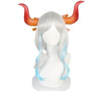 Hallojojo Yamato Cosplay Parrucca Donna Multicolore Parrucca Coda di Cavallo con Corna Copricapo Fancy Dress Up Halloween Carnevale Festa Compleanno Mascherata Anime Yamato Cosutme Accessori Wig