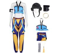 Hallojojo Zoey Costume Donna Cosplay KPOP Esorcismo Girlgroup Zoey Completo Uniforme Top Pantaloni Bracciale Borsa Ciondolo e Parrucca per Fancy Dress Up Halloween Carnevale Festa Mascherata Costume