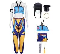 Hallojojo Zoey Costume Donna Cosplay KPOP Esorcismo Girlgroup Zoey Completo Uniforme Top Pantaloni Bracciale Borsa Ciondolo e Parrucca per Fancy Dress Up Halloween Carnevale Festa Mascherata Costume